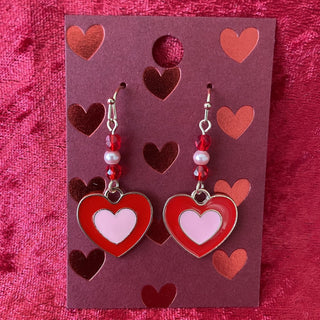 red & pink Valentine heart earrings RSV