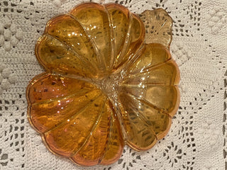 Vtg Marigold Carnival glass divided leaf dish