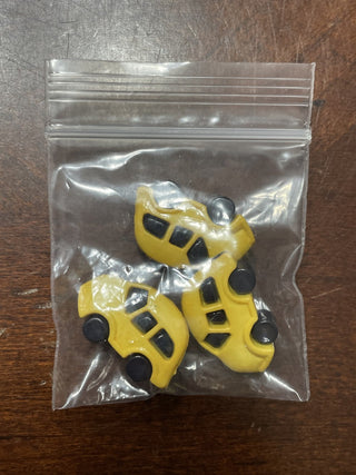 3 Vtg shank buttons, yellow and black car RSV