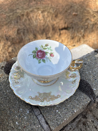 12F 5 piece iridescent and gold rose tea set RSV|79445