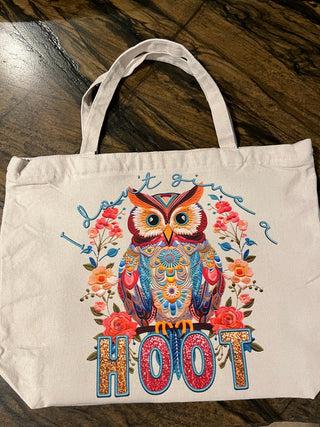 I Don"t Give A Hoot Large Canvas Tote w/Zipper Closure RSV|110380