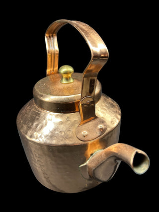 Hammered Copper-Tone Tea Kettle with Lid – Decorative Display