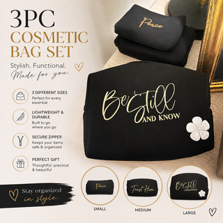 3PK COSMETIC BAGS - BE STILL/BLK.
