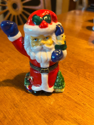 Vintage Porcelain Waving Santa Hinged Trinket Box  RSV|123748