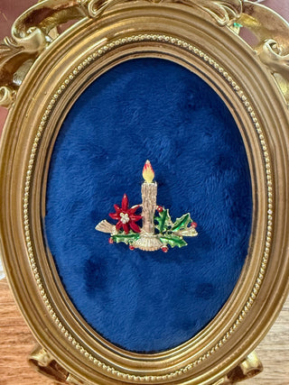 Vintage Signed Gerrys Christmas Brooch Pin Candle Gold Enamel Holly|137865