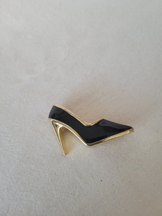 Enamel Black & Gold Tone High Heel Brooch RCD|103637