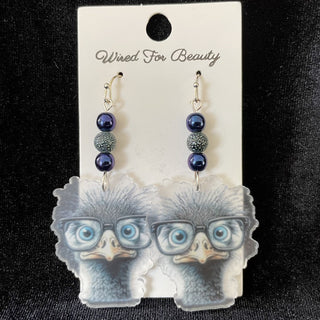 whimsical blue ostrich earrings RSV