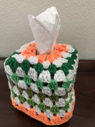 Greens & Orange Crochet Tissue Box Cover RSV