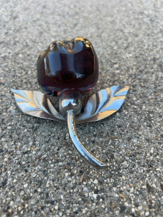 JP Amethyst Stone Fruit Art Glass and Metal Sculpture 3.5” x 4”