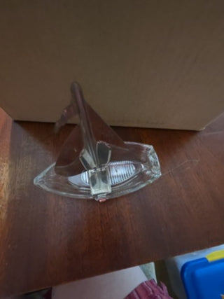 VTG Sail Boat Ashtray- Clear Glass Bottom- Silver Metal SailUSA
