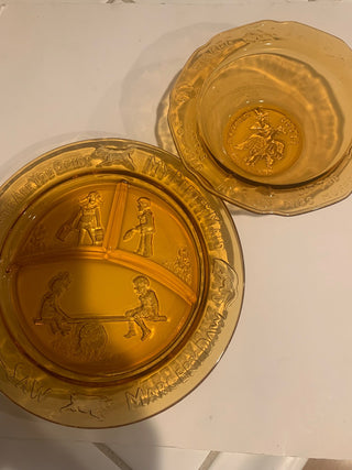 Vtg Amber Child plate & bowl set/2 MTS|155172
