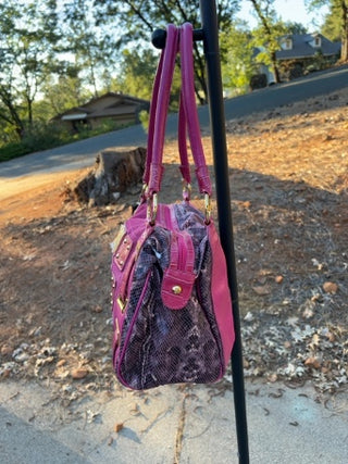 NWT Original by Sharif 1827 handbag features a striking fuchsia and purple snakeskin pattern