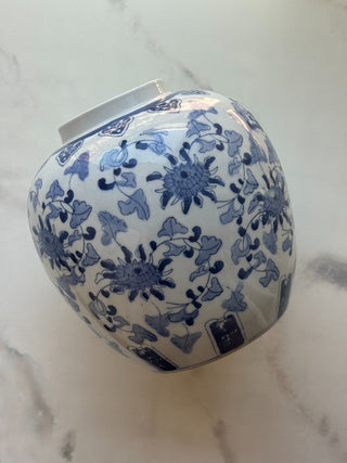 Blue and White Floral Chinoiserie Pot