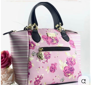 Betsey Johnson Pink Bag w Roses and Stripes Pattern-RSV
