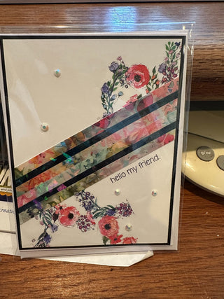 Greeting Card - "Hello my friend" white/floral G197