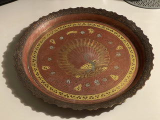 11.5" Copper Tray w/ Peacock Etching--SP MTS