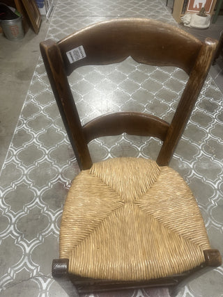 3 Piece Walnut bistro table and 2 ladder back straw chairs #63 MTS VV|98686