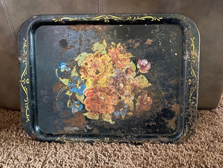 Vintage Toleware Tray with floral design