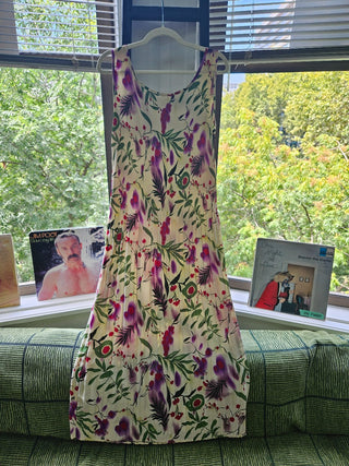 Vtg Mimosa USA Floral Crinkle Dress - Size L MTS|111320