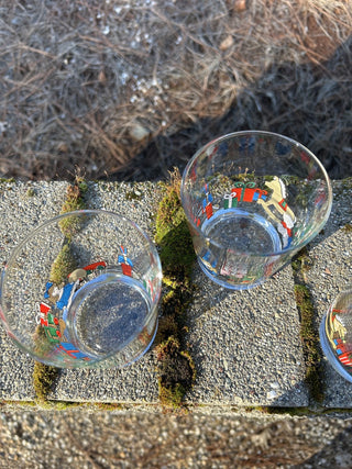 12F GCC JP Set of 4 Vintage Christmas Tree & Toys Rocks Tumbler Glass 1988 AHC MTS|134195