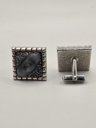 Vinatge Cufflinks, Silverstone tone w Grey lucite|110845