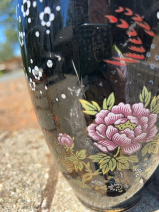 BB vintage 10.5” Japanese Kutani-style porcelain vase striking black glaze