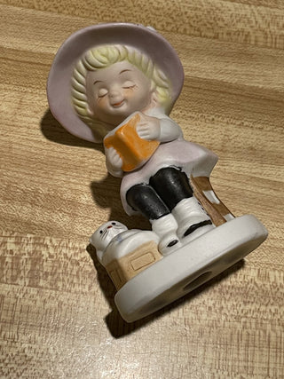 4"  Girl Reading to Cat Ceramic Fig--SP RCD