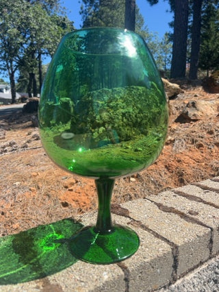 12.5” MCM Green Glass Oversized Brandy Snifter