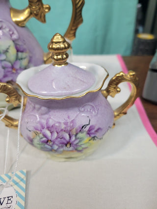 5-Pc Purple & Gold Tea Pot, Sugar & Creamer RCD|81951