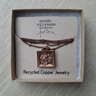 Handmade Recycled Copper Square Floral Necklace RCD|150517