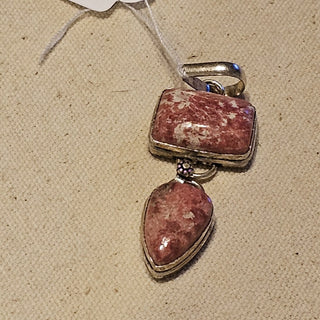 Silver plate 2 stone pinkthulite pendant