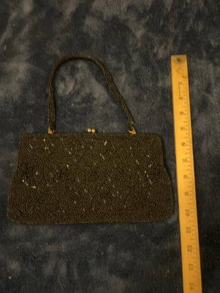 Vintage beaded evening bag features intricate glass beadwork Made in Japan