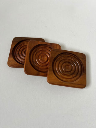 3 Mid century teak coasters RSV