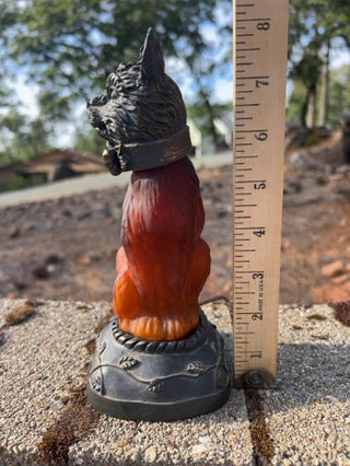JP vintage Tin Chi amber art glass cat lamp