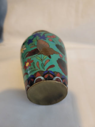 Vtg Cloisonne Turquoise Enameled Brass Vase RCD|133861