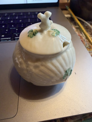 Belleek Green Mark Sharock Porcelain Jam Pot #62 VV MTS