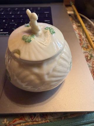 Belleek Green Mark Sharock Porcelain Jam Pot #62 VV MTS