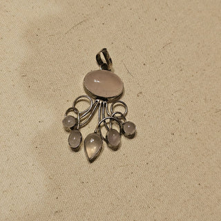 Silver plate rose quartz 6 stone pendant
