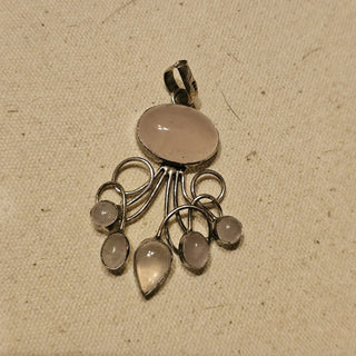 Silver plate rose quartz 6 stone pendant