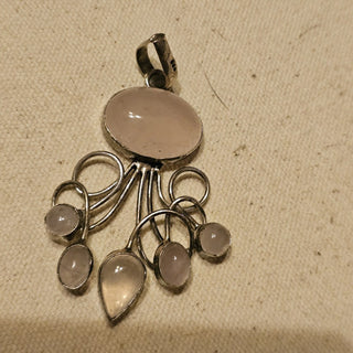 Silver plate rose quartz 6 stone pendant