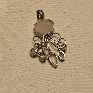 Silver plate rose quartz 6 stone pendant
