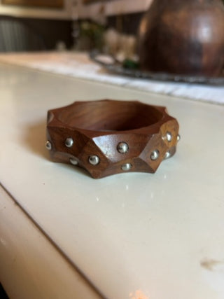 Vintage chunky, faceted wooden bangle bracelet