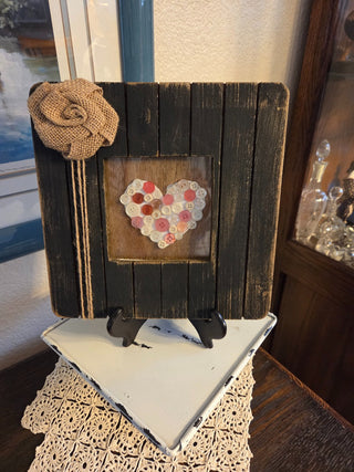 Vintage Button Heart in Wooden Frame, RCD