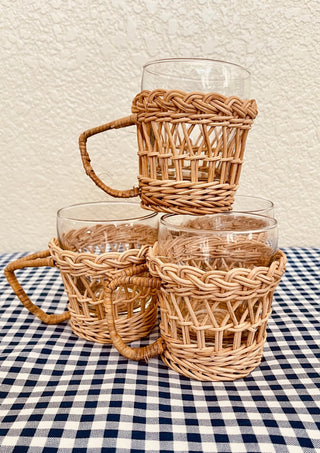 BP 4 vintage wicker and glass coffee cups RCD|76565