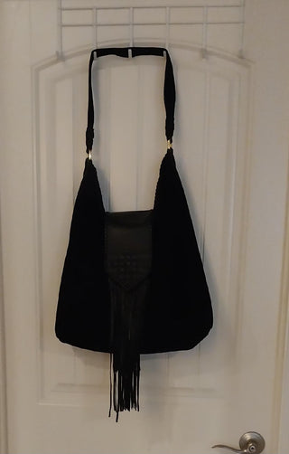 Margot black suede w/ fringe, 17x4x31 , RSV|62389
