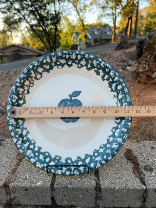 Tienshan Folk Craft 12” chop plate/platter green apple sponge paint