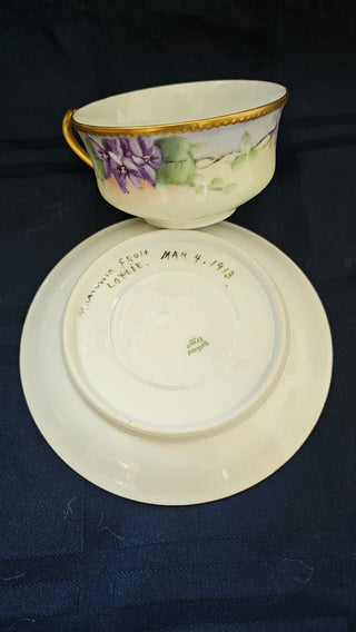 Haviland porcelain hand painted tea cup with inscription