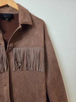 NEW! Sweet Rain brown fringe shacket RSV|158477