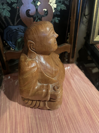 Vintage Large 11" Hand Carved Wooden Laughing Buddha #47 VV MTS|97297