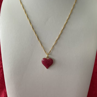 chain necklace, tiny pink enamel heart RSV